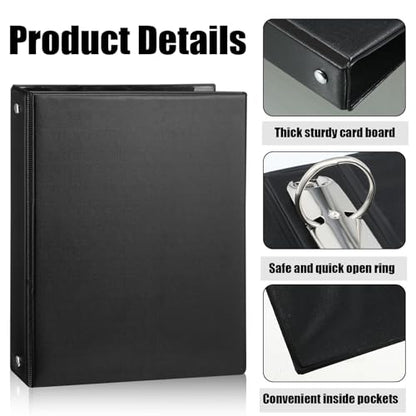 Resurhang 6 Pcs 1 Inch 3 Ring Binders 9.25 x 7.24 Inch Mini Small Black 3 Round Ring Binder with 2 Clear Pockets Fits 5 1/2 x 8 1/2 Binder Paper Pages Planner
