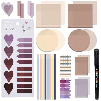 Temiary 1160 Sheets Transparent Sticky Notes with Pen for Bible Study | Sticky Note with Index Tabs Set for Annotating Journaling, Bible Study Book Annotation - color: Pink & Purple