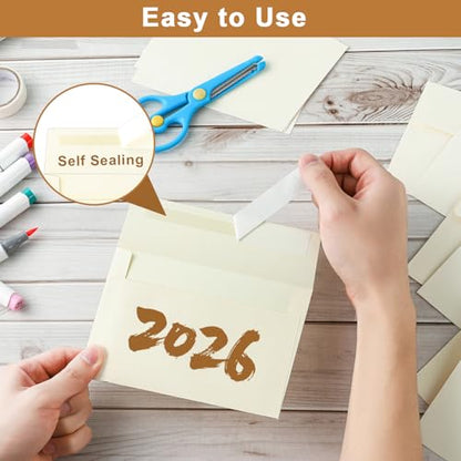 Silunkia 100 Packs Cream Blank Note Cards and Envelopes 4 x 6 Heavyweight Single Panel Cardstock and A4 Envelopes Printable Self Seal for Wedding Invitations, Greeting Cards, Birthday, Valentines - color: Cream, size: 4x6-100pcs