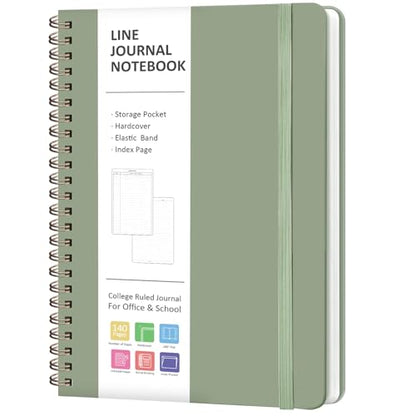A5 Lined Spiral Journal Notebook, 146 Pages Hardcover Notebook with 100 GSM Thick Paper, Inner Pocket & Elastic Closure, 5.7" x 7.9", Notebooks for Work, School, College, Office, Journaling & Note Taking - color: GREEN