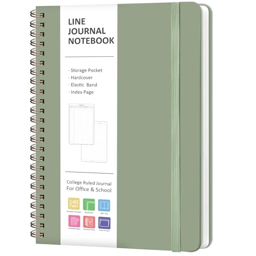 A5 Lined Spiral Journal Notebook, 146 Pages Hardcover Notebook with 100 GSM Thick Paper, Inner Pocket & Elastic Closure, 5.7" x 7.9", Notebooks for Work, School, College, Office, Journaling & Note Taking - color: GREEN