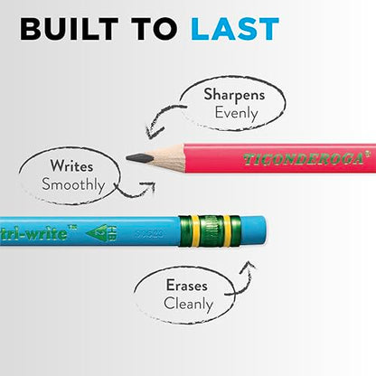 Ticonderoga My First Tri-Write Wood-Cased Pencils, Pre-Sharpened, 2 HB, With Erasers, Neon Colors, 12 Count - style: 12 Count