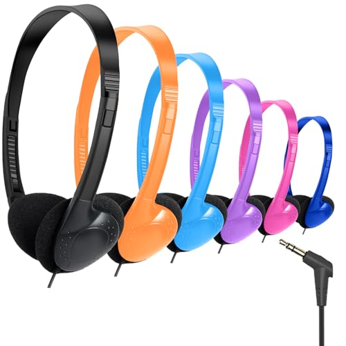 Classroom Headphones Bulk 6 Pack for School Kids Student,Affordable Wired On Ear Headset with 3.5mm Plug for Children Toddler Teens Boys Girls and Adult(GS857,Mixed) - color: Mixed Colors, size: 6 Pack