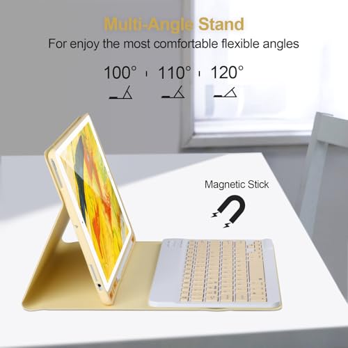 AHYWTAN Keyboard Case for iPad 9/8/7th Gen 10.2’’,Case with Keyboard ipad 10.2 inch,Detachable Bluetooth Keyboard with Pencil Holder,Yellow - color: Yellow