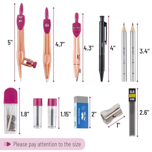 Mr. Pen- Geometry Set, 15 pcs, Rose Gold & Pink | 6 Inch Swing Arm Protractor, Divider, Set Squares, Ruler, Compasses and Protractor - color: Rose Gold & Pink