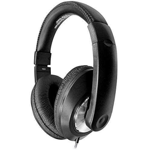 HamiltonBuhl Smart‑Trek Deluxe Over‑Ear Headphones, 3.5mm TRRS Plug, 40mm Drivers, Noise‑Isolating Leatherette Cushions, Durable Dura‑Cord, Adjustable Headband – Black (ST1BK)