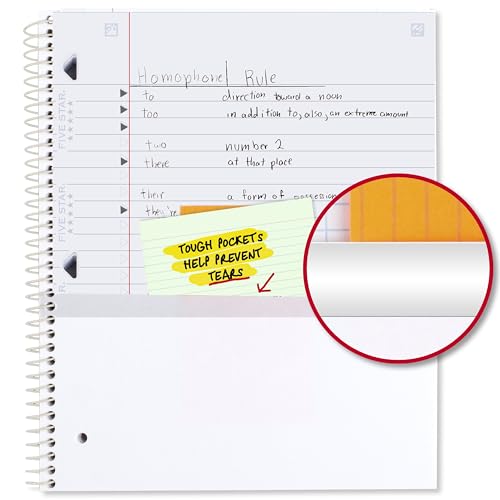 Five Star Spiral Notebook + Study App, 1 Subject, Wide Ruled, 8" x 10-1/2", 80 Sheets, Fights Ink Bleed, Water Resistant Cover, Pastel Waves (930060F)