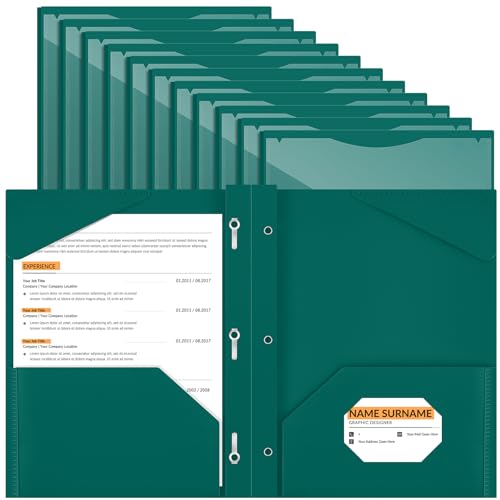 Henoyso 18 Pcs Plastic Folder with Clear Front Pocket and 3 Prong Plastic Folders with Card Slot Pocket Folders with Prongs for School Office (Forest Green) - color: Forest Green