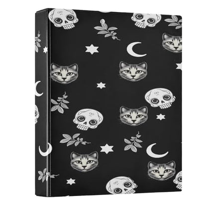 Gothic Moon Skull Cat 3-Ring Binder,1.5 Inch D-Ring Organizer Folder Clipboard Binder for Work Office School - color: Coloe5