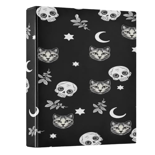 Gothic Moon Skull Cat 3-Ring Binder,1.5 Inch D-Ring Organizer Folder Clipboard Binder for Work Office School - color: Coloe5