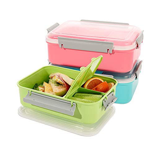 3 Pack Sandwich Containers, 40 oz Plastic Sandwich Tupperware Boxes | Divided Salad Container to Go for Lunch for Kids Adults, Bento Box Food Storage Meal Prep Container for School, Office,Travel - color: Sandwich Container