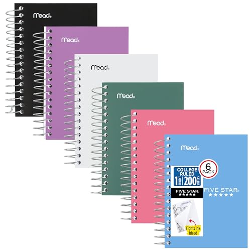 Five Star Spiral Notebook, 6 Pack, College Ruled Paper, Fat Lil' Pocket Notebooks, 3-1/2" x 5-1/2", 200 Sheets, Assorted Colors (38027) - size: 6 Count (Pack of 1)