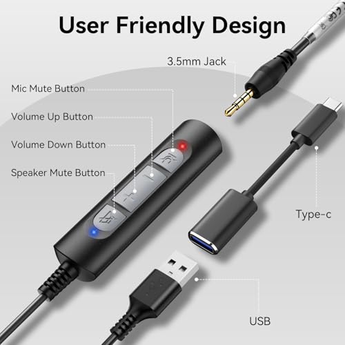 Wantek Headset wtih Mic, USB Headset with Microphone for PC, Computer Headset with Noise Canceling Microphone with Mute for Work Home Office Online Zoom Meetings