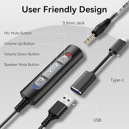 Wantek Headset wtih Mic, USB Headset with Microphone for PC, Computer Headset with Noise Canceling Microphone with Mute for Work Home Office Online Zoom Meetings