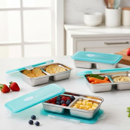 Snack Containers Reusable, Stainless Steel Double Compartment, Dishwasher- Reusable Condiment Containers with Lids 6PCS - color: 6PCS