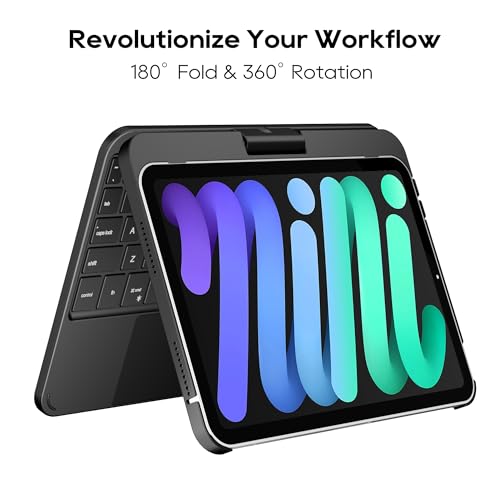 edaiser Swivel Keyboard Case iPad mini 7th A17 Pro & 6th Generation Black | 360 Degree Rotatable Protective Cover | Compact Bluetooth Keyboard | Trackpad | RGB Backlit | Flexible Use for Kids/Students - color: Black, size: iPad Mini (7th-6th)