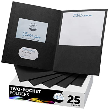 FILE-EZ Two-Pocket Folders, Black, 25-Pack, Textured Paper, Letter Size (EZ-32505) - color: Black, size: 25 Folders