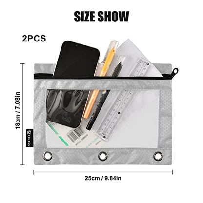 Binder Pouches,Grey Pencil Pouch for 3 Ring Binder 2 Pack Clear Pencil Bag with Zipper for Office School Supplies - color: Gray