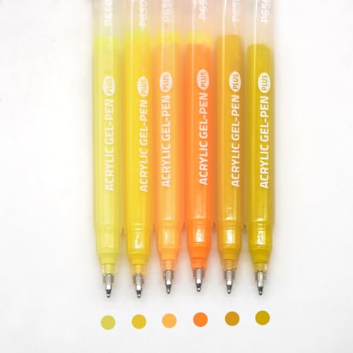 Acrylic Gel Pens for Coloring Books, Quick Dry 6 Pcs 1.0mm Fine Point Gel Marker Pen for Drawing, Journaling Art, Warm Yellow - color: Warm Yellow