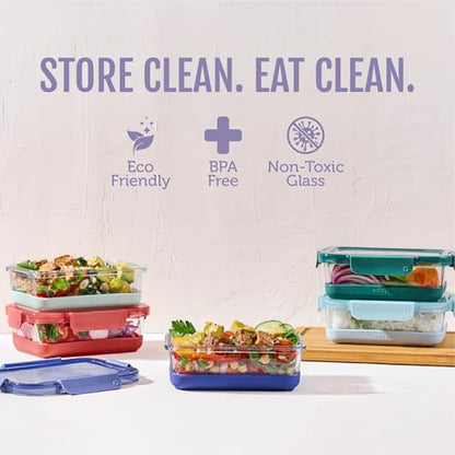Ello Duraglass Refresh 3.4 Cup Meal Prep Sets 10Pc, 5 Pack Set- Glass Food Storage Container with Silicone Boot and Airtight BPA-Free Plastic Lids, Dishwasher, Microwave and Freezer Safe,Everest - color: Everest