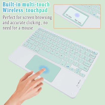 Ultra Slim Wireless Bluetooth Keyboard with Touchpad,10 Inch Ultra-Thin Rechargeable Portable Travel Keyboard for iOS Android Windows Smartphone Laptop Table,Student Kid Boy Girl Women Gift (Green) - color: green