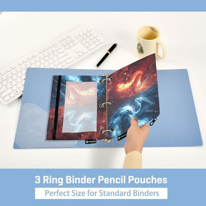 SsangYong Pencil Pouch for 3 Ring Binder 2 Pack Zipper Binder Pencil Bag with Clear Window Pencil Case for Office Supplies - color: Multi70