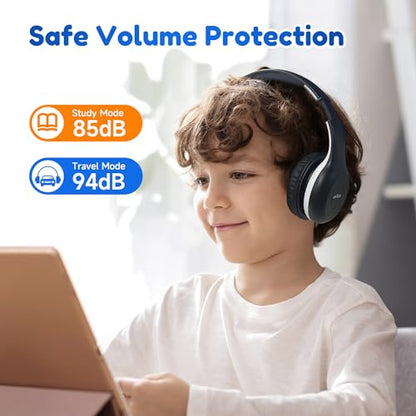 EarFun K2 Kids Bluetooth Headphones, Kids Headphones with Volume Limited, 40H Playtime, Built-in Mic, Stereo Sound, Foldable Over-Ear Headphone for School/Travel/iPad/Tablet, Black - color: Dark Black
