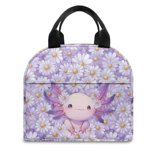 Purple Axolotl Girls Lunch Box Large Capacity Insulated Lunch Bag Thermal Picnic Cool Bags for School Picnic Travel Hiking Camping - color: Purple Axolotl