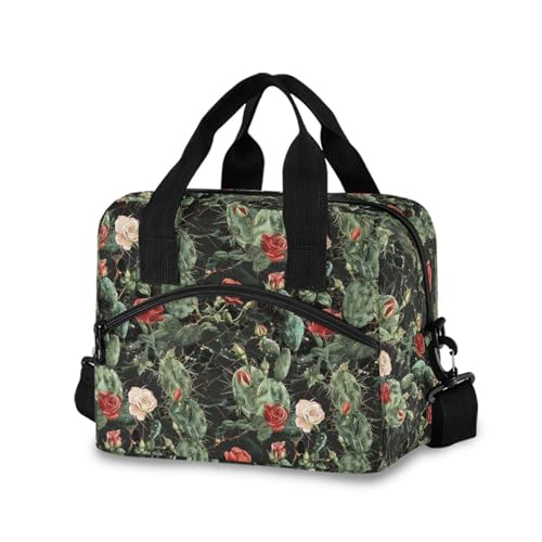 ALAZA Vintage Cactus Rose Marble Insulated Lunch Bag Women Men Portable Reusable Cooler Lunch Tote Bag for Work Office Picnic College - color: Multi 13