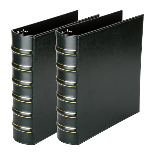 LETVPVOW Vintage Hardback 3 Ring Binder 2 Inch, Professional Leather Binders 2 Inch D Ring, Holds 400 Sheets Capacity 2 Pack - Dark Green - color: 2 Pack Green, size: 2 Inch, style: 2 Pack