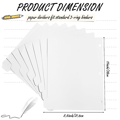 Harloon 30 Set 3 Ring Binder Dividers with 8 Tabs, 8.5x11 Blank Index Binder Bulk,1/8 Cut Tab Cardstock 3 Hole Punch 230 GSM Heavyweight Writable Subject Page Dividers for Office School (White) - size: White