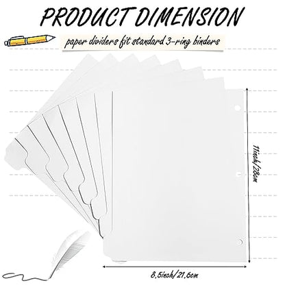 Harloon 30 Set 3 Ring Binder Dividers with 8 Tabs, 8.5x11 Blank Index Binder Bulk,1/8 Cut Tab Cardstock 3 Hole Punch 230 GSM Heavyweight Writable Subject Page Dividers for Office School (White) - size: White