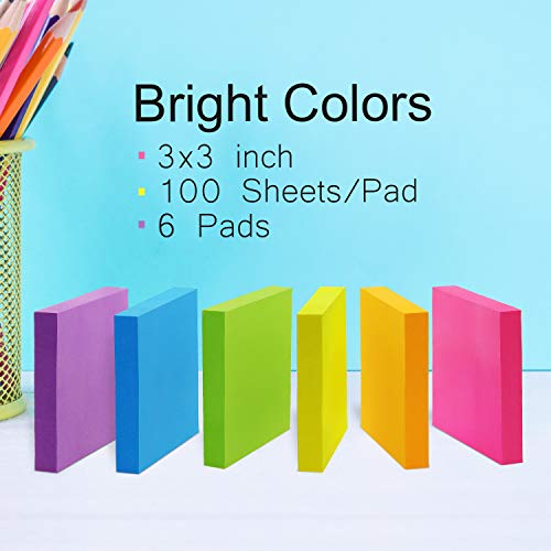 Sticky Notes 3x3 Self-Stick Notes Pads with 6 Bright Colors, Easy to Post for Office, Shool, Home, 6 Pads/Pack, 100 Sheets/Pad(Standard) - color: Standard