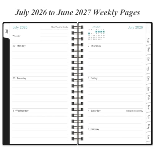 2026-2027 Pocket Planner/Calendar - 2026-2027 Planner from July 2026 - June 2027, Planner 26-27 with 12 Tabs, Twin-Wire Binding, Inner Pocket, 3.75" x 6.75, Black - color: Black, size: 3.75" x 6.75"