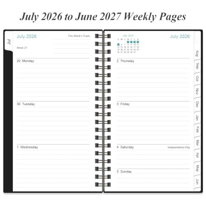 2026-2027 Pocket Planner/Calendar - 2026-2027 Planner from July 2026 - June 2027, Planner 26-27 with 12 Tabs, Twin-Wire Binding, Inner Pocket, 3.75" x 6.75, Black - color: Black, size: 3.75" x 6.75"