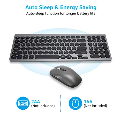 LeadsaiL Wireless Keyboard and Mouse Combo, Wireless USB Mouse and Computer Keyboard Set, Compact and Silent for Windows Laptop, Desktop, PC- Grey - color: Gray