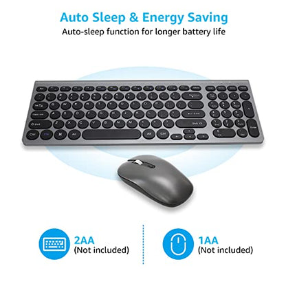 LeadsaiL Wireless Keyboard and Mouse Combo, Wireless USB Mouse and Computer Keyboard Set, Compact and Silent for Windows Laptop, Desktop, PC- Grey - color: Gray