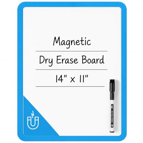 Mr. Pen- Dry Erase Board, 14” x 11” with a Black Dry Erase Marker | Blue Frame, Small Mini White Board for Students, Fridge, Wall, Locker, Includes Double Sided Tapes - color: Blue 2
