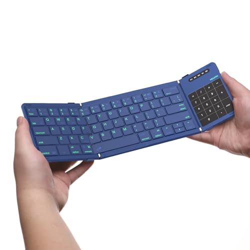 Nillkin Foldable Keyboard with Touchpad, Bluetooth Keyboard with Number Pad, Full Size Keys, Large Trackpad Small Travel Portable Keyboards for iPad Laptop PC Tablets - Blue - color: blue