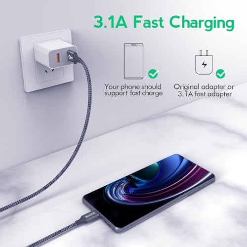 JIUWFOX USB to USB C Cable (6ft, 5Pack) for iPhone 17/17 Pro/17 Pro Max/16 Pro/16 Pro Max Fast Charging, USB C Charger Cord for Galaxy S25 S24, Pixel 10 9 and More - size: 6+6+6+6+6 ft