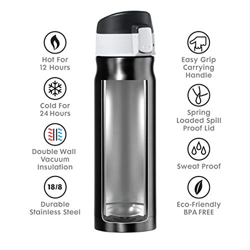 Oggi Caliber Stainless Steel Travel Water Bottle- Insulated Coffee Mug, Metal Water Bottle, Sports Bottle, Water Flask, Travel Bottles, 17oz, Stainless - color: Stainless