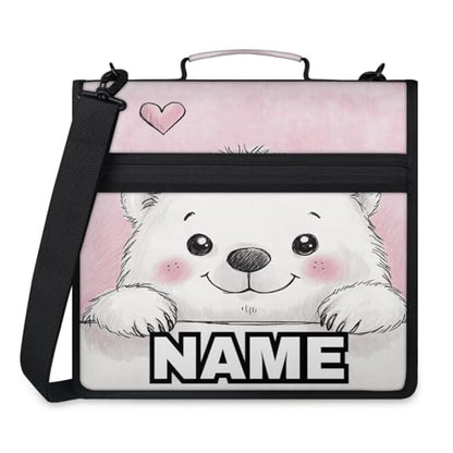 Custom Zipper Binder Heart Polar Bear 3 Ring Binder 1.5 Inch Expanding Pockets File Folder Large Capacity Document Organizer Bag with Handle and Strap - color: Multi 5