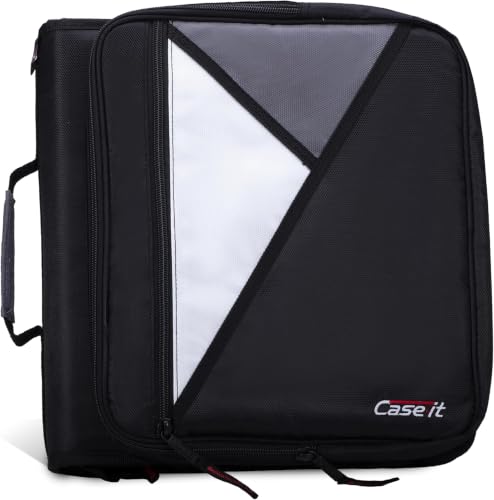 Case-it Universal Zipper Binder | 2-Inch O-Rings,13-Inch Laptop/Tablet Padded Pocket,400 Sheet Capacity,Multiple Storage Pockets&Shoulder Strap | School&Office Organizer-| LT-007 Jet Black,(Pack of 6) - color: A Jet Black, size: 6 Pack