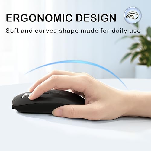FMOUSE Slim Wireless Mouse, Tri-Mode 2.4G & Bluetooth, Rechargeable – Black | USB-A & USB-C Receiver | Silent Click | One-Key Desktop | Works with Mac, iPad & Laptops | Long-Life Battery | Portable - color: Black