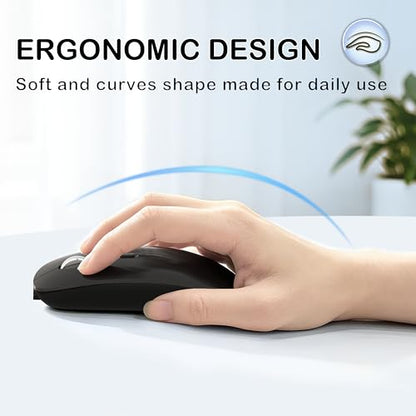 FMOUSE Slim Wireless Mouse, Tri-Mode 2.4G & Bluetooth, Rechargeable – Black | USB-A & USB-C Receiver | Silent Click | One-Key Desktop | Works with Mac, iPad & Laptops | Long-Life Battery | Portable - color: Black