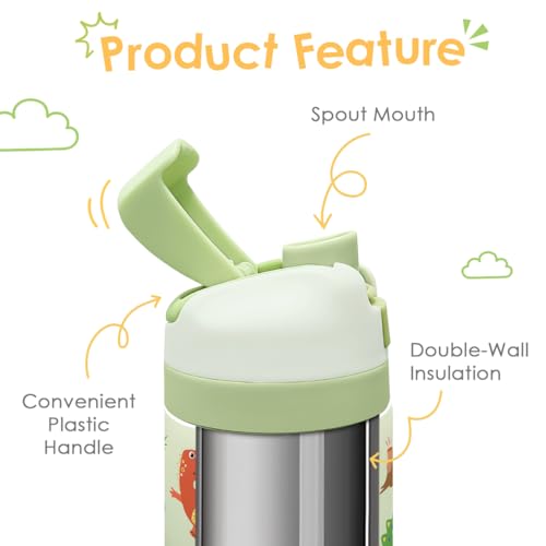Dinosaur Kids Insulated Stainless Steel Water Bottle 16 Oz, Travel Tumbler for School, Sports for Boys, Girls, Birthday, Back To School - color: Dinosaur