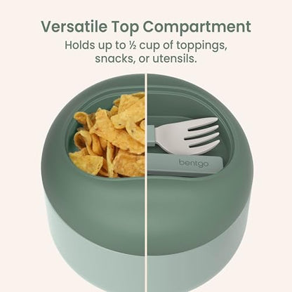 Bentgo Bowl - Insulated Leak-Resistant Bowl with Collapsible Utensils, Snack Compartment and Improved Easy-Grip Design for On-the-Go - Holds Soup, Rice, Cereal & More - BPA-Free, 21.2 oz (Khaki Green) - color: Khaki Green