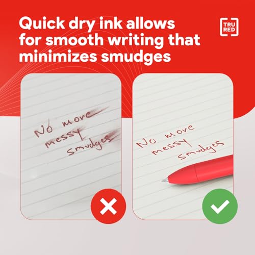 TRU RED Retractable Gel Pens, Medium Point 0.7mm, Red Ink, 12 Pack – Quick‑Dry Pens for Grading, Editing & Mark‑Up - color: Red, size: 12 Pack, style: Medium Point