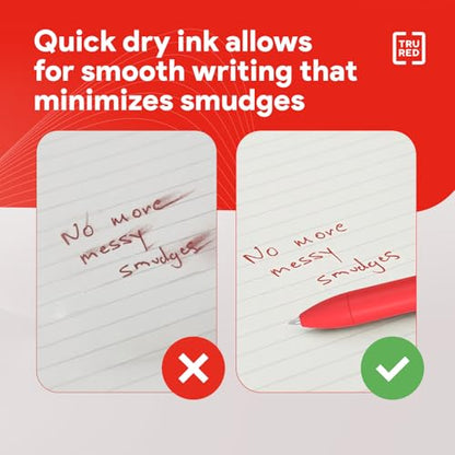 TRU RED Retractable Gel Pens, Medium Point 0.7mm, Red Ink, 12 Pack – Quick‑Dry Pens for Grading, Editing & Mark‑Up - color: Red, size: 12 Pack, style: Medium Point