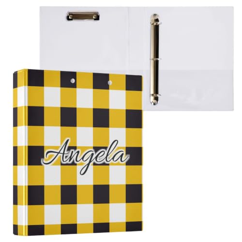 Custom 3 Ring Binder 1.5 Inch Round Rings Yellow Black Checkerboard Personalized Name Binders Organizer Fashion View Binder with 2 Pockets for School Office Supplies - color: Multi03